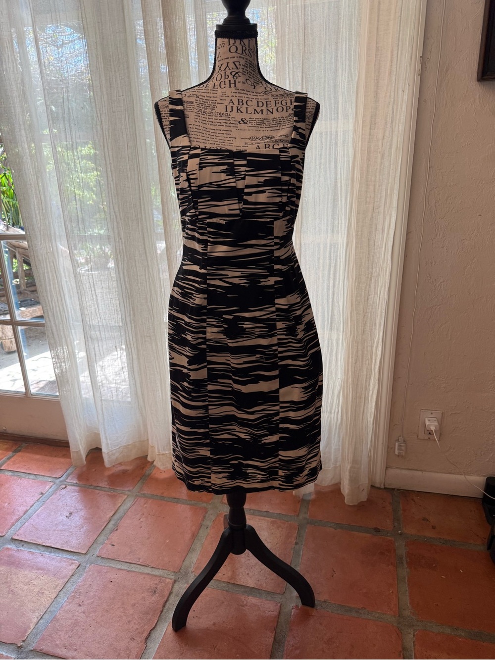 Calvin Klein Black and White Abstract Sheath Dress
